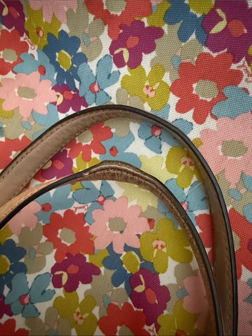 Coach Floral Print Tote in Multi Colors with Tan Trim